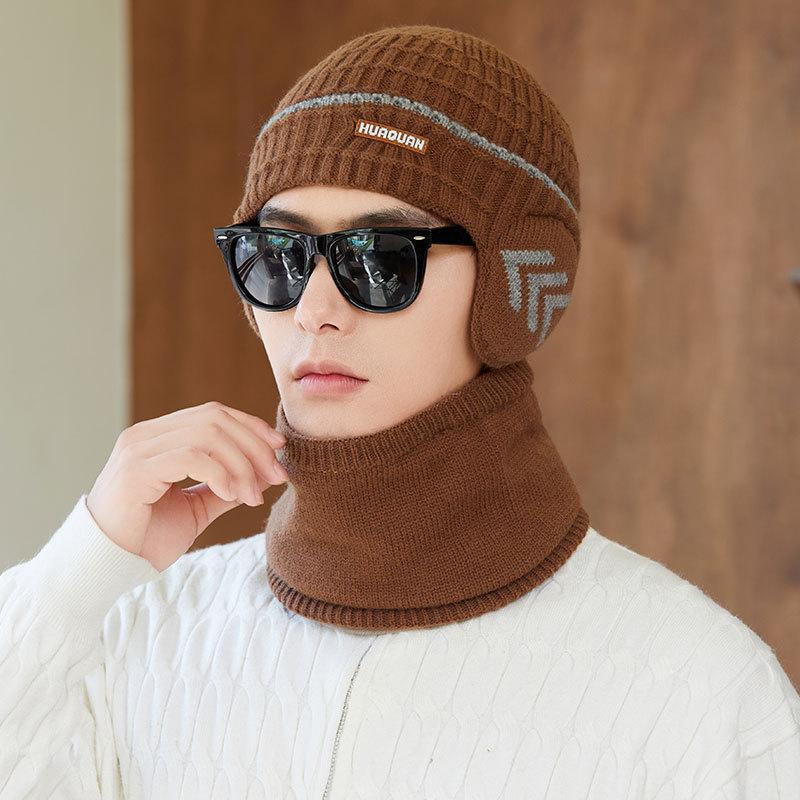 Новая шапка Мужская зимняя шапка с защитой ушей Плюс бархатная вязаная шапка Зимняя теплая велосипедная и морозостойкая шерстяная шапка one size