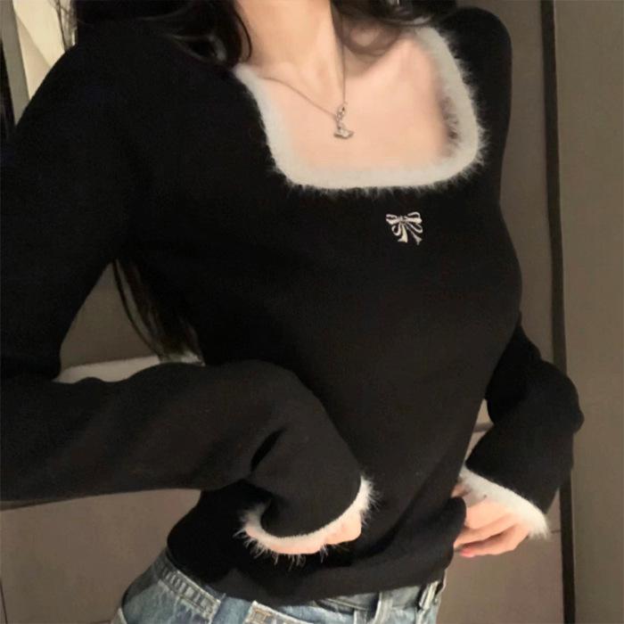 Korean Pure Desire Style Square Neck Embroidery Long Sleeve T-shirt for Women L чорний
Korean Pure Desire Style Square Neck Embroidery Long Sleeve T-shirt for Women L чорний