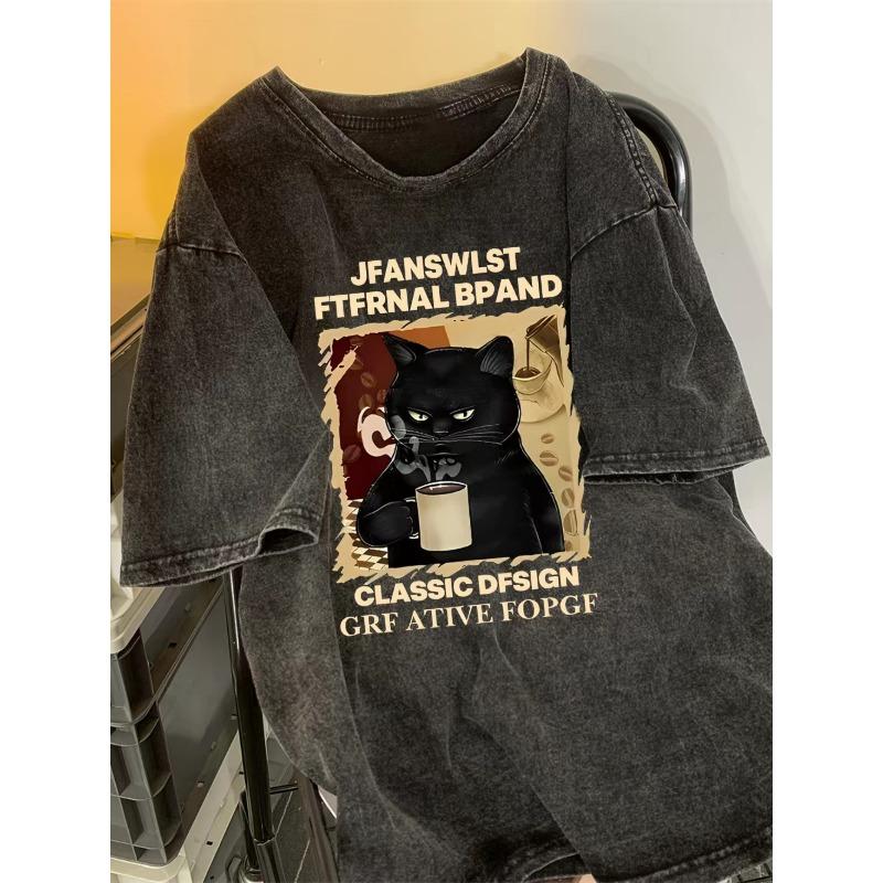 European sizes Black Cat Coffee Print Washed Men s T-Shirt - Soft Streetwear Suitable for Casual, Loose Fit Round Neck Tee with Distressed Design 5XL чорний
European sizes Black Cat Coffee Print Washed Men s T-Shirt - Soft Streetwear Suitable for Casual, Loose Fit Round Neck Tee with Distressed Design 5XL чорний
