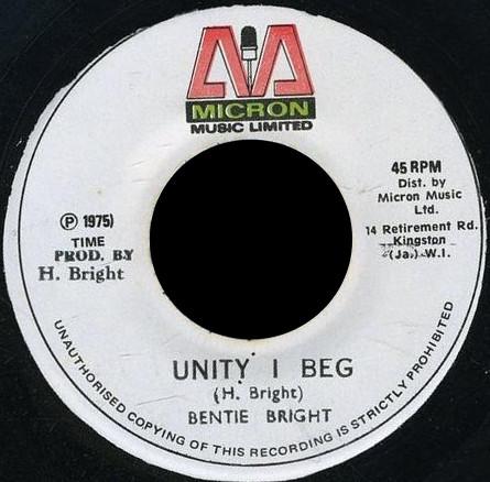 7inch Record BERTIE BRIGHT Unity I Beg NONE Micron Music Li 1975 Jamaica Reggae Ska Dub Used
7inch Record BERTIE BRIGHT Unity I Beg NONE Micron Music Li 1975 Jamaica Reggae Ska Dub Used