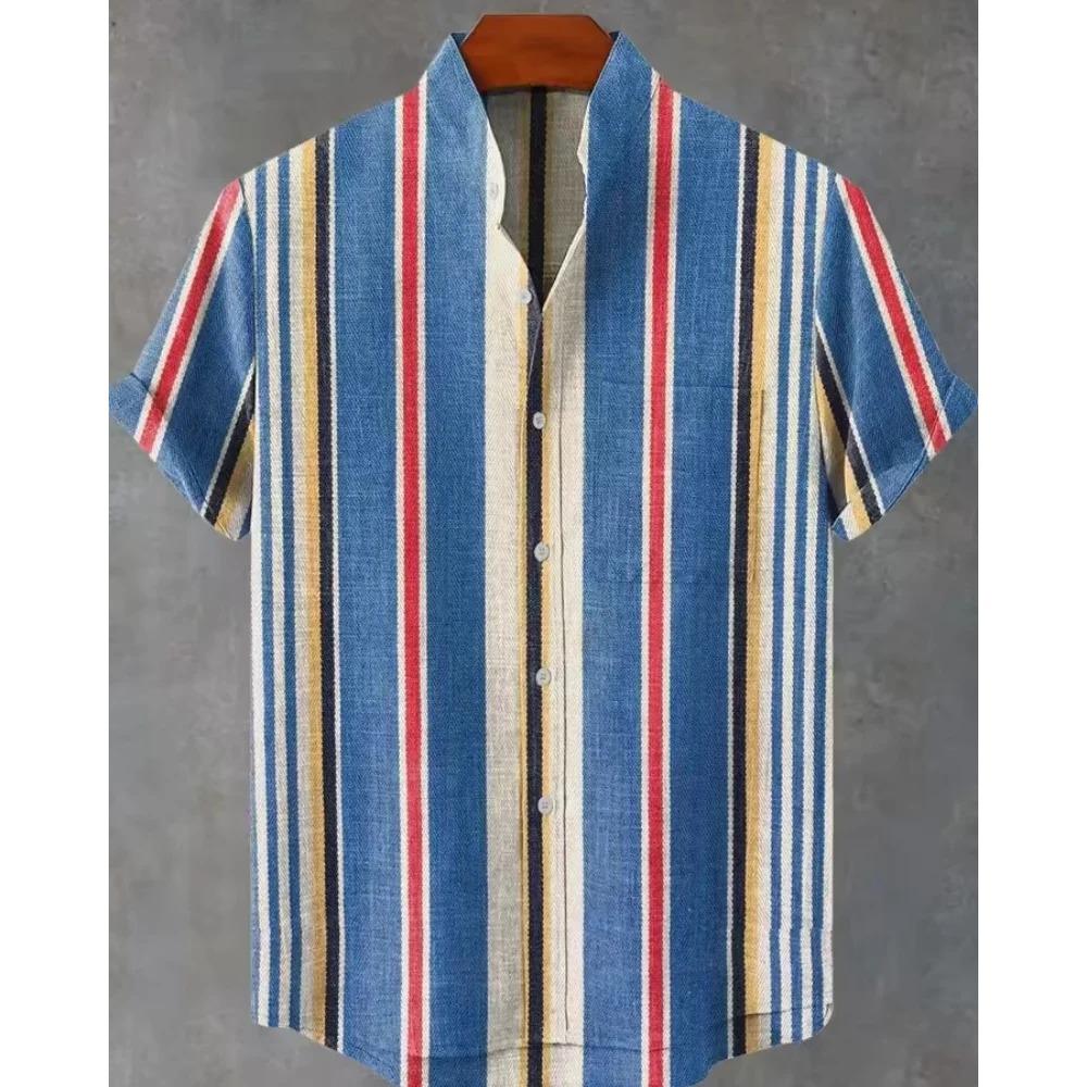 Men New Summer Short Sleeve Fashion Stripe Shirt Tops Men Loose Stand Collar Casual Tops 5XL
Men New Summer Short Sleeve Fashion Stripe Shirt Tops Men Loose Stand Collar Casual Tops 5XL