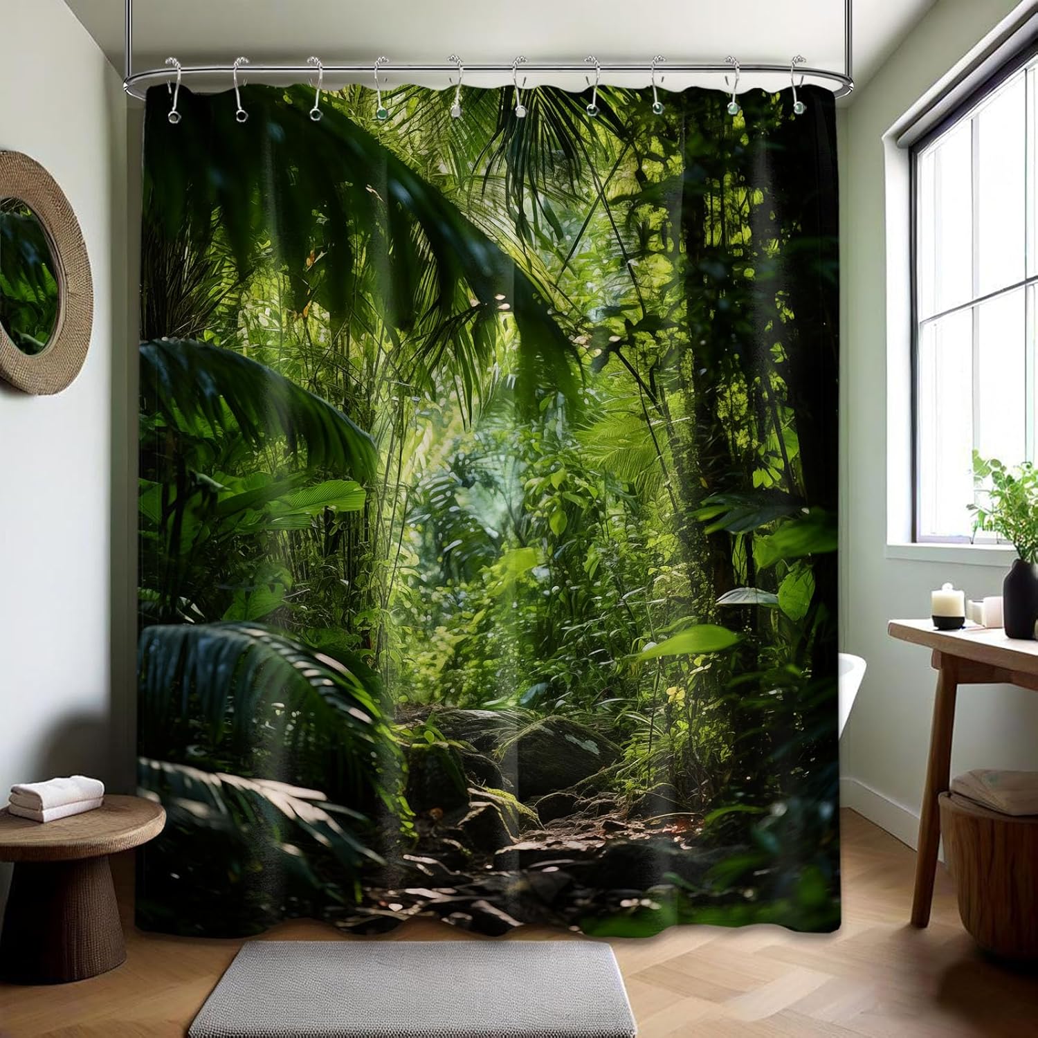 Jungle Shower Curtain Rainforest Tropical Nature Green Forest Scenic Bathroom Decor, Waterproof Cloth Fabric With Hooks 70 W X W60H190(CM)-1 Pcs
Jungle Shower Curtain Rainforest Tropical Nature Green Forest Scenic Bathroom Decor, Waterproof Cloth Fabric With Hooks 70 W X W60H190(CM)-1 Pcs