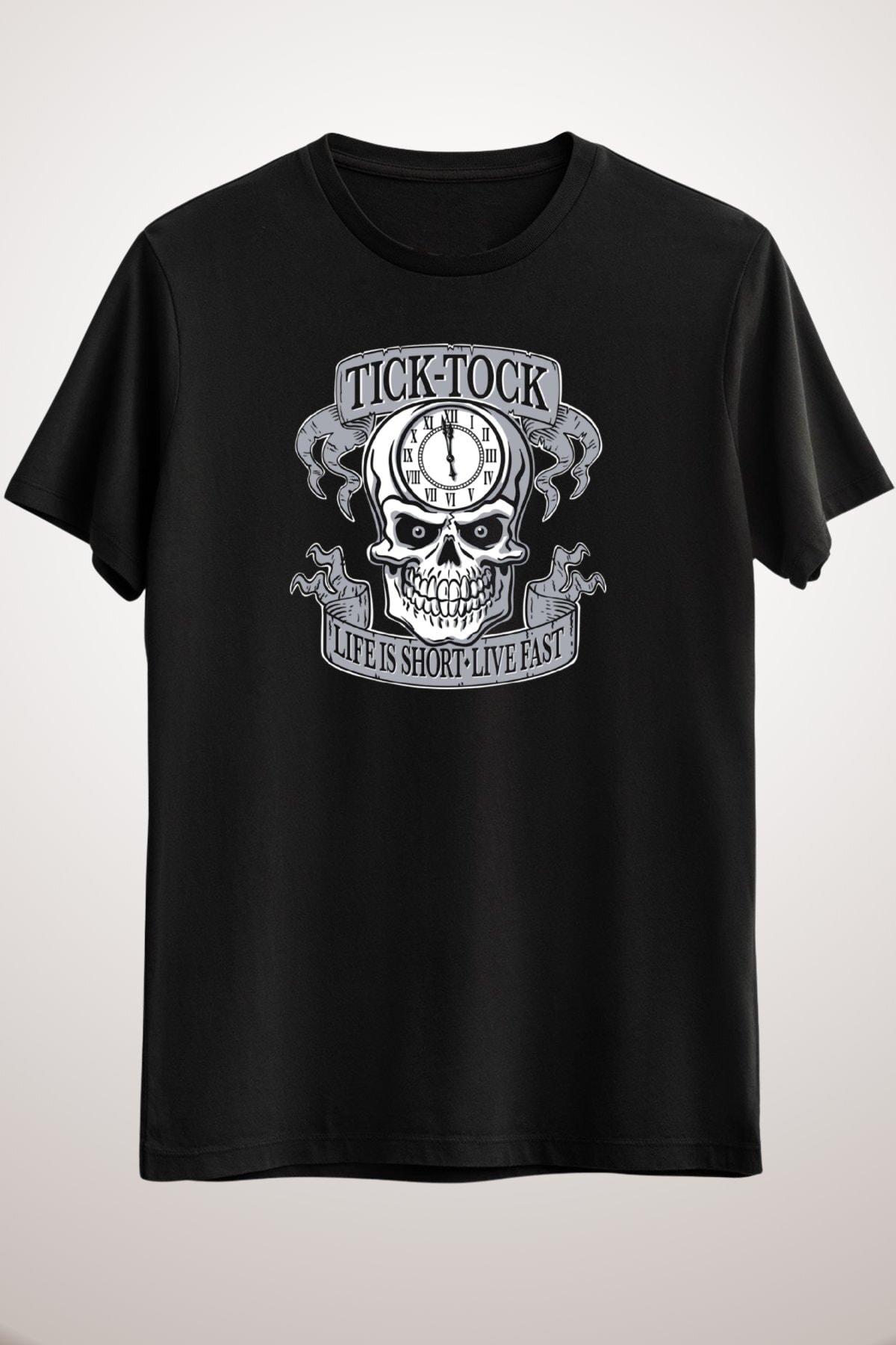 Мужская черная рубашка с черепом тик-так 
Мужская черная рубашка с черепом тик-так