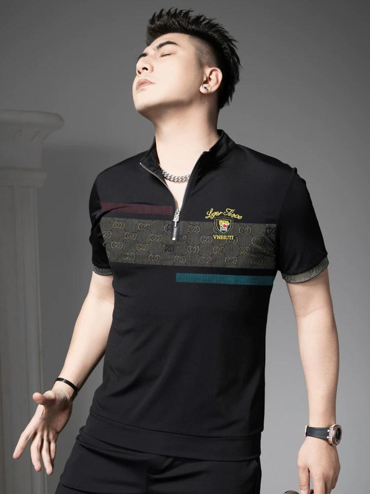 European High-End Embroidered Rhinestone Casual Short-Sleeve T-Shirt, New Summer Men s Top, Half-Sleeve Stand-Collar Polo Shirt M чёрный
European High-End Embroidered Rhinestone Casual Short-Sleeve T-Shirt, New Summer Men s Top, Half-Sleeve Stand-Collar Polo Shirt M чёрный