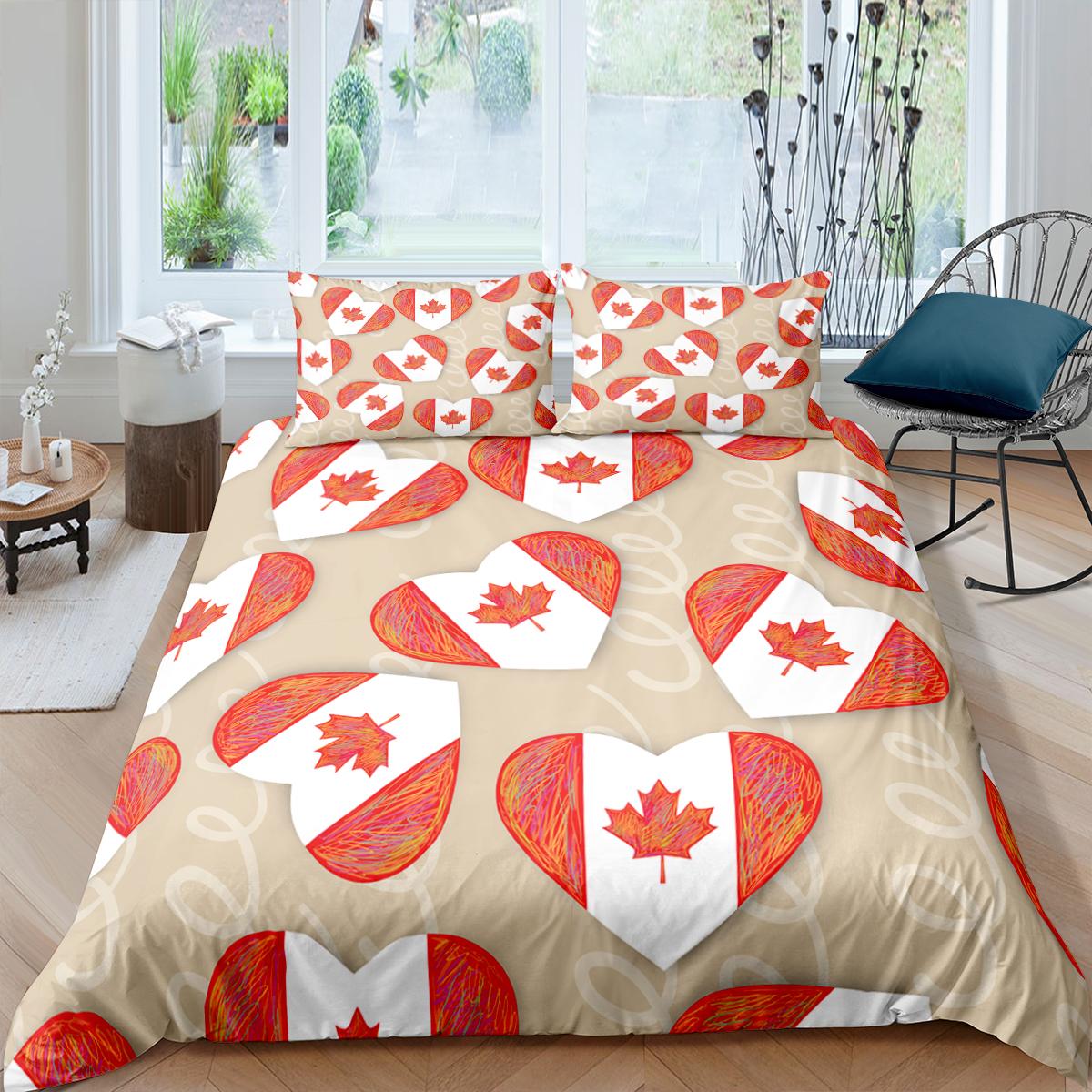 Евро С Днем Канады Постельное белье Кленовый лист с принтом Пододеяльник Одеяло Кровать Односпальная Полуторная Кинг Двуспальная 2 предмета Дом Постельное белье 220x240см Eu Single 135x200cm
