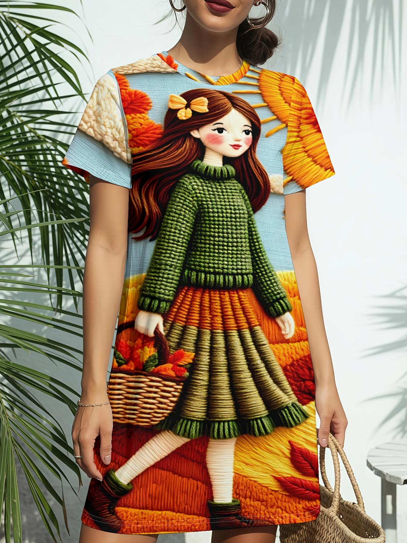 The Autumn New Round-Neck T-Shirt Dress Features Short Sleeves And Embodies American Fashion Trends with Digital Prints. Perfect for Casual Wear in Sp XS дубильная кора
The Autumn New Round-Neck T-Shirt Dress Features Short Sleeves And Embodies American Fashion Trends with Digital Prints. Perfect for Casual Wear in Sp XS дубильная кора