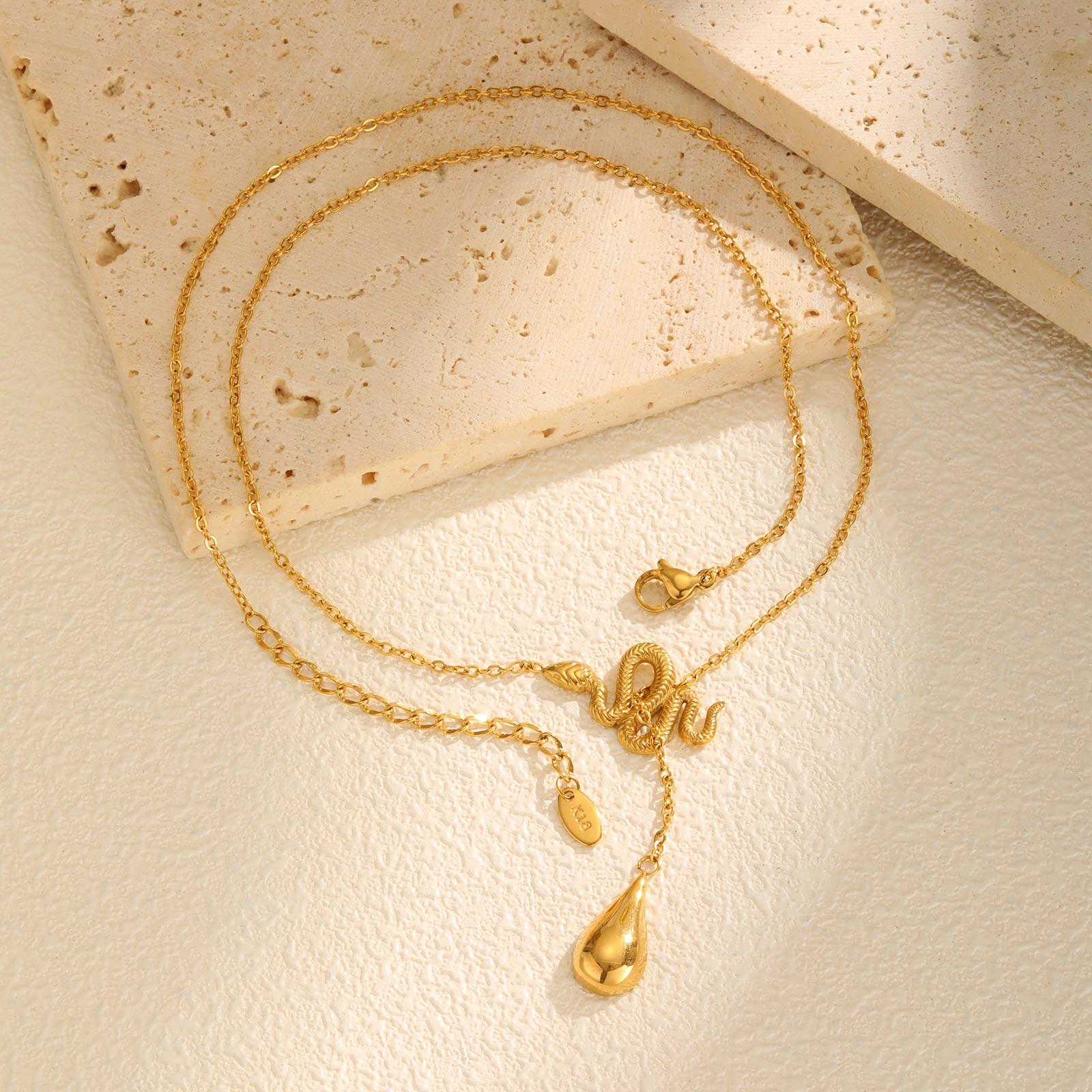 New Snake Shaped Drop Y-shaped Pendant Necklace For Women, Stainless Steel Gold Color Plated Necklace Exotic Dainty Jewelry Gift
New Snake Shaped Drop Y-shaped Pendant Necklace For Women, Stainless Steel Gold Color Plated Necklace Exotic Dainty Jewelry Gift