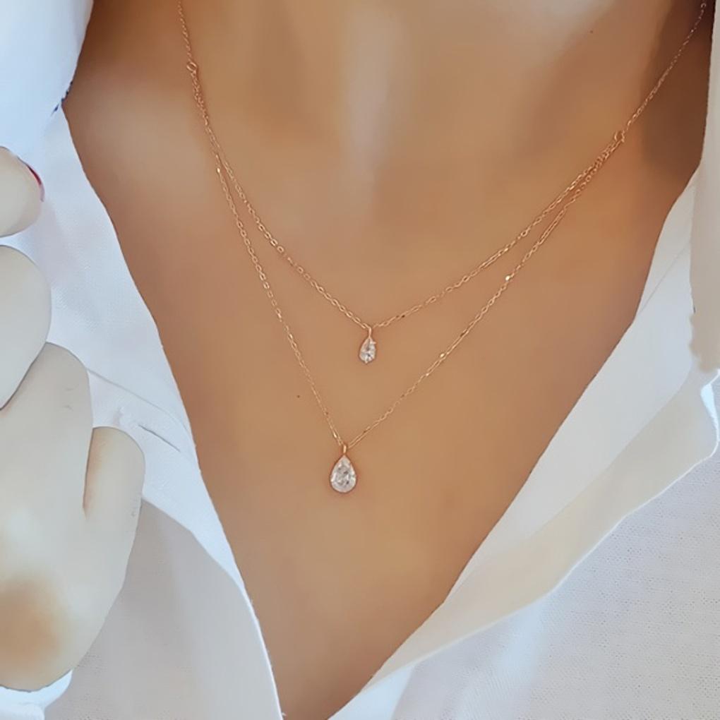 Women s 92.5 Silver Double Line Water Drop Necklace pink gold
Women s 92.5 Silver Double Line Water Drop Necklace pink gold