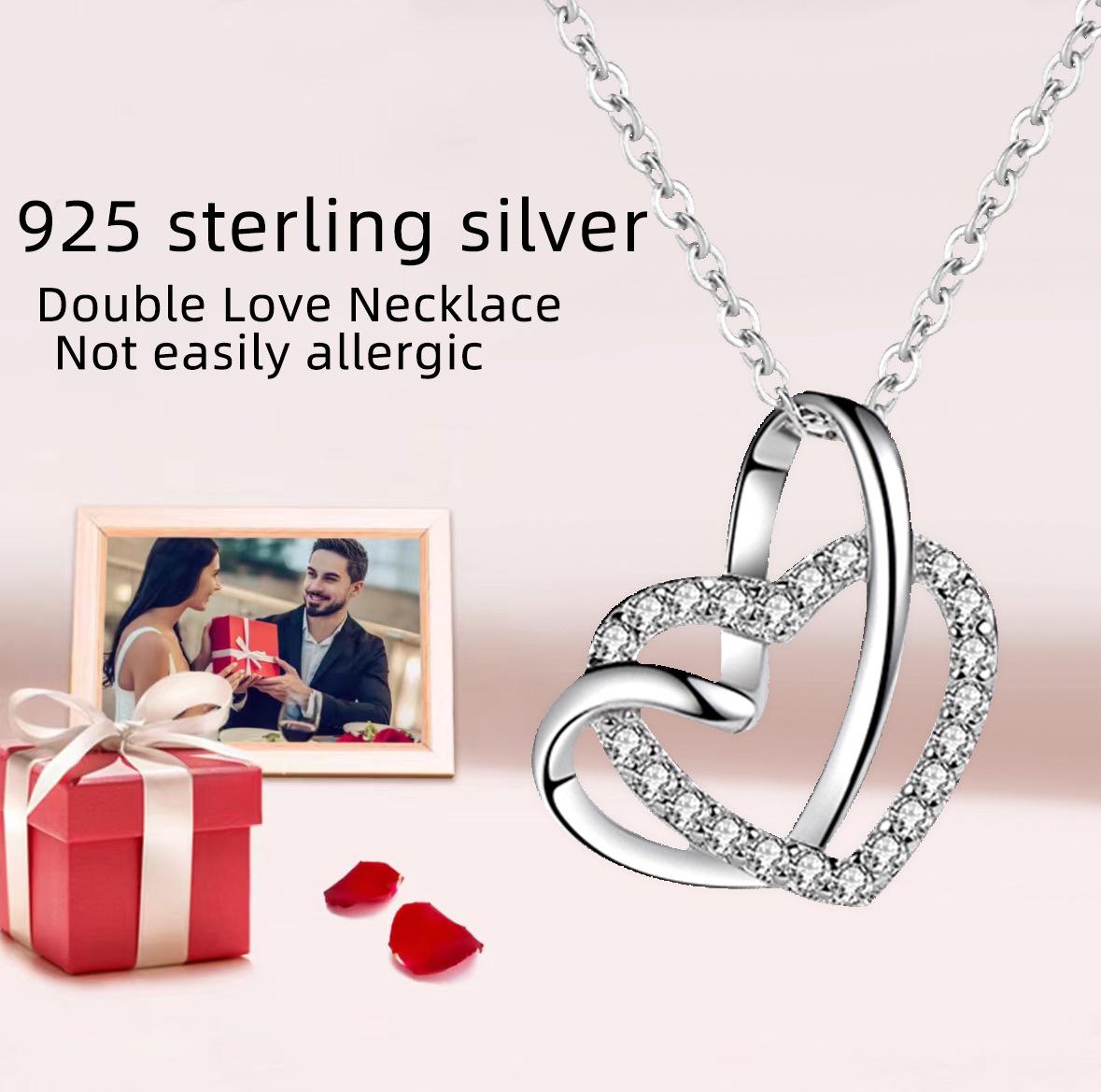 S925 Sterling Silver Heart Necklace with Inlaid Diamond - European & American Style Clavicle Chain Choker 925 Silver
S925 Sterling Silver Heart Necklace with Inlaid Diamond - European & American Style Clavicle Chain Choker 925 Silver
