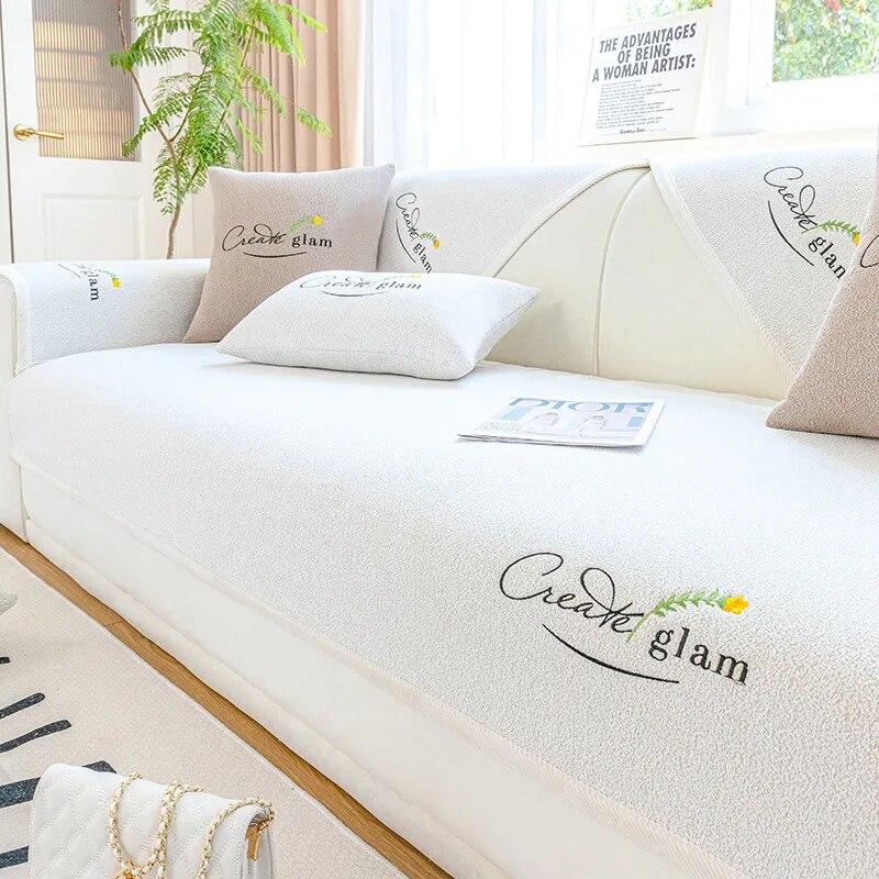 Роскошный диван-полотенце с вышивкой, модный однотонный высококачественный чехол для дивана из синели, противоскользящий чехол для гостиной, белая окантовка 30x50cm pillowcase