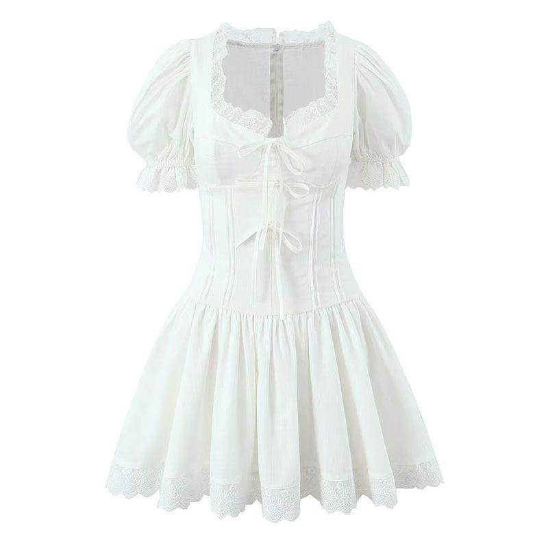 Fragrant Lily Tower French style Pure Desire First Love Slim White Dress Lace Edge Puff sleeve Bow Sweet A Word Dress White Puff Sleeves Bows L
Fragrant Lily Tower French style Pure Desire First Love Slim White Dress Lace Edge Puff sleeve Bow Sweet A Word Dress White Puff Sleeves Bows L