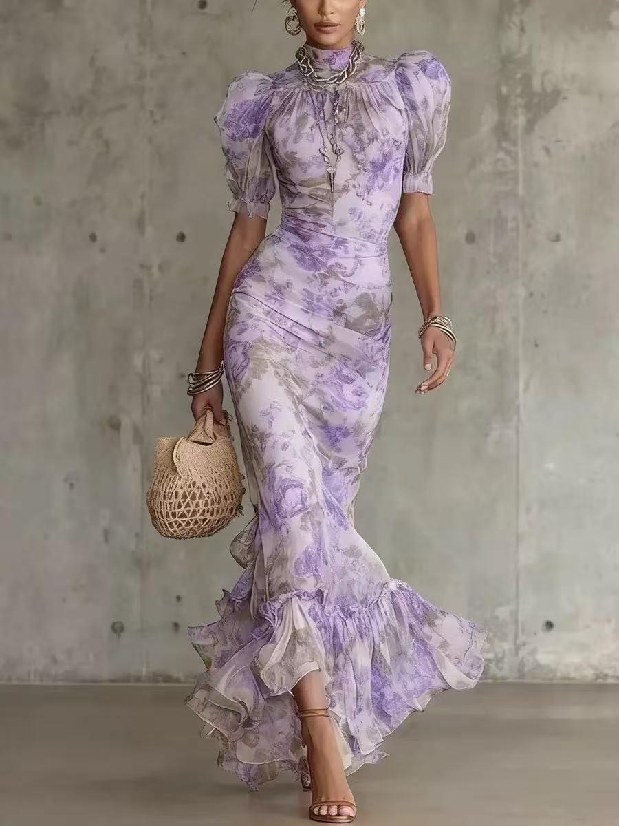 New French Bubble Sleeve Printed Slim Fit Long Dress Fashion Pleated Dress 2XL фіолетовий
New French Bubble Sleeve Printed Slim Fit Long Dress Fashion Pleated Dress 2XL фіолетовий