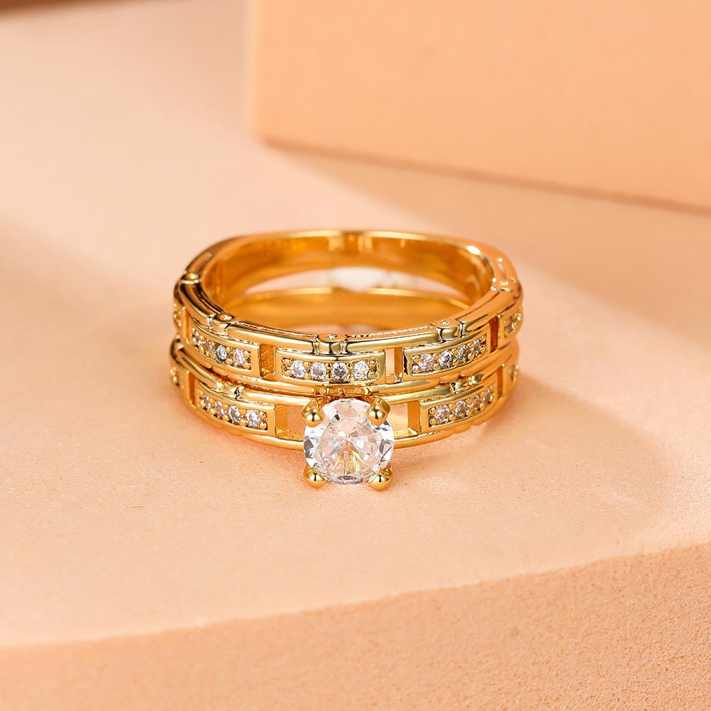 Jewelry Gold Four Claw Round Diamond Watch with Chain Set Ring European and American Mens and Womens Set Ring No. 13
Jewelry Gold Four Claw Round Diamond Watch with Chain Set Ring European and American Mens and Womens Set Ring No. 13