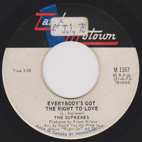 7inch Record SUPREMES - Everybody s Got The Right To Love M1167 TAMLA MOTOWN 1970 Canada Soul/Funk Used
7inch Record SUPREMES - Everybody s Got The Right To Love M1167 TAMLA MOTOWN 1970 Canada Soul/Funk Used