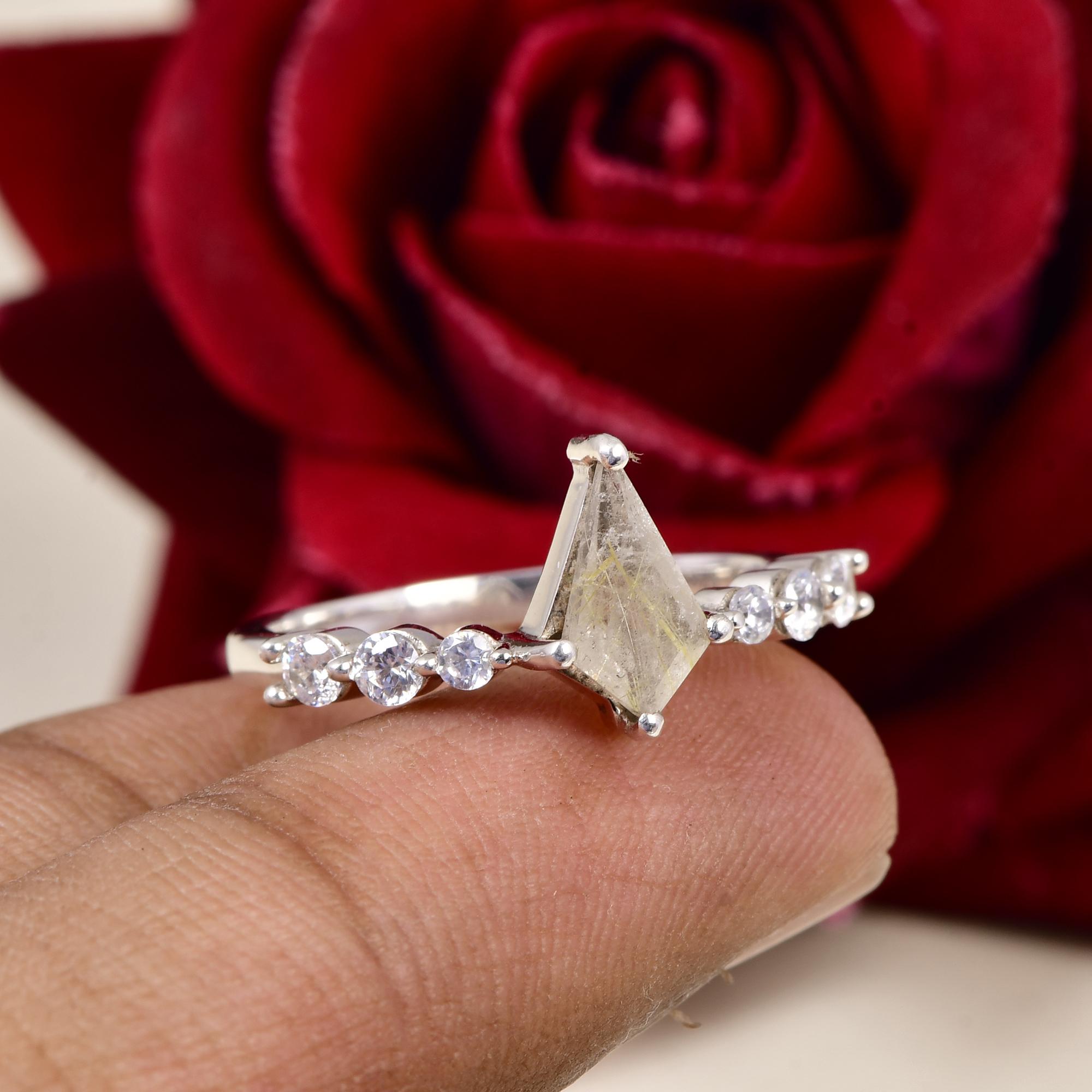 Golden Rutile Kite Ring in Sterling Silver, 6x9mm Rutile Quartz Ring with Cubic Zirconia Accent, Minimalist Promise Ring. 5
Golden Rutile Kite Ring in Sterling Silver, 6x9mm Rutile Quartz Ring with Cubic Zirconia Accent, Minimalist Promise Ring. 5