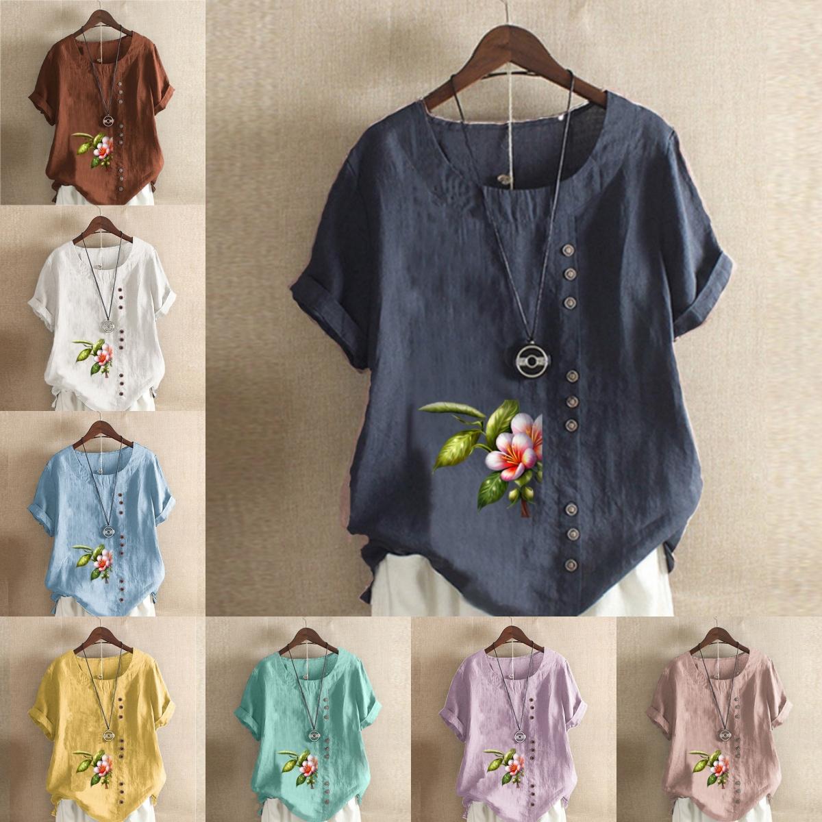 Women s Fashion Flowers T Prined Round Neck Short Sleeve T-shirt Casual Cotton Linen Graphic Shirt Leisure Loose Summer Blouse Tops
Women s Fashion Flowers T Prined Round Neck Short Sleeve T-shirt Casual Cotton Linen Graphic Shirt Leisure Loose Summer Blouse Tops