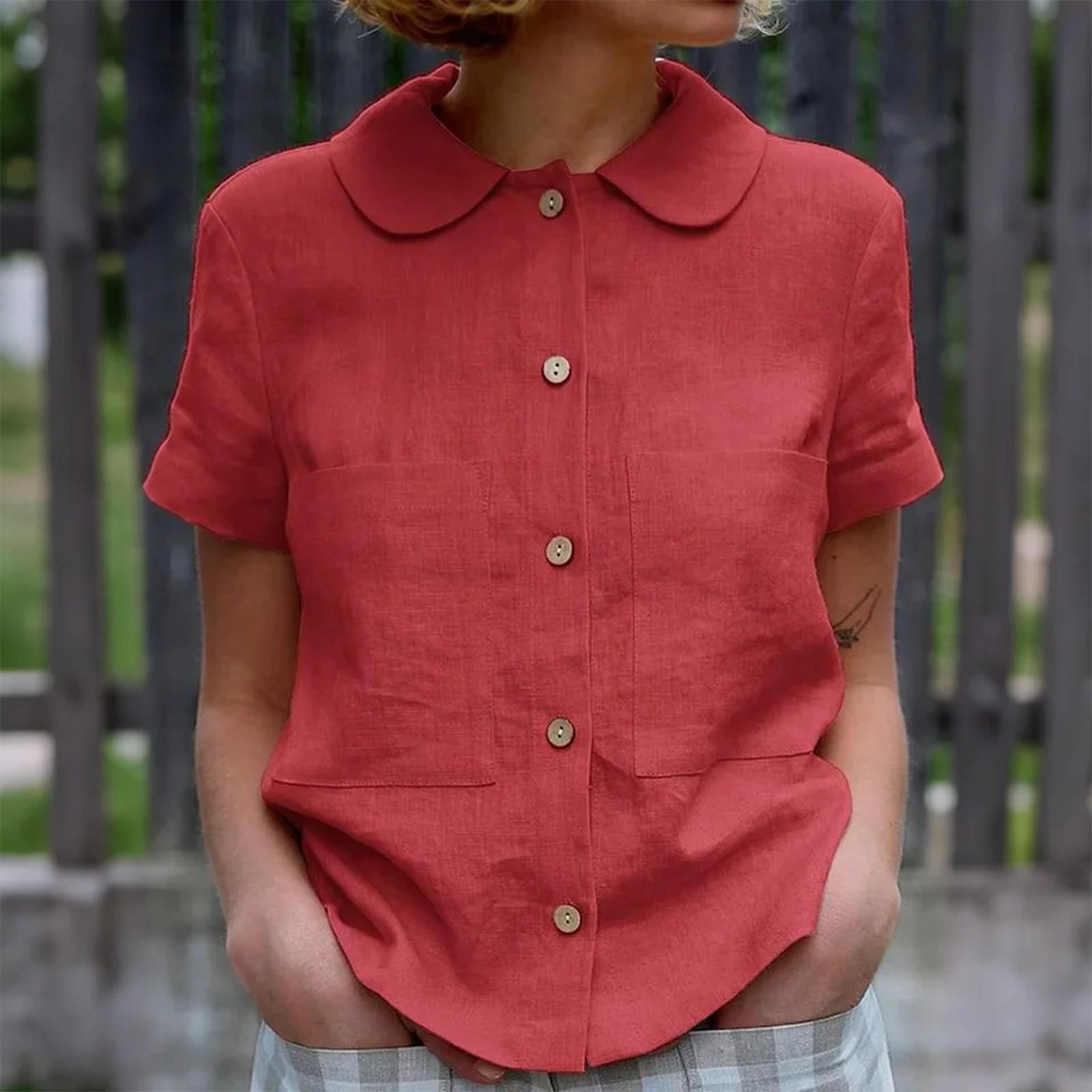 Женский модный однотонный топ с короткими рукавами и круглым вырезом на пуговицах M красный
Женский модный однотонный топ с короткими рукавами и круглым вырезом на пуговицах M красный