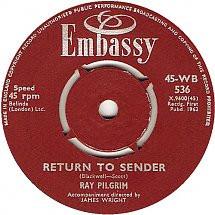 7inch Record RAY PILGRIM Return To Sender 45WB536 Embassy 1962 UK Pop Used
7inch Record RAY PILGRIM Return To Sender 45WB536 Embassy 1962 UK Pop Used