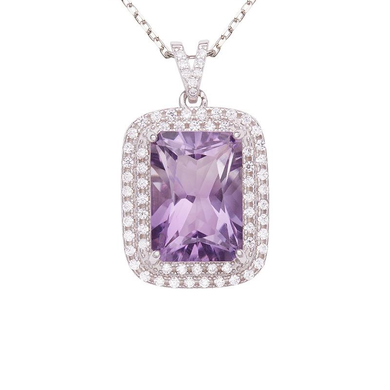 Large Natural Amethyst Pendant Necklace Female Princess Square Cut S925 Silver Colored Jewelry.
Large Natural Amethyst Pendant Necklace Female Princess Square Cut S925 Silver Colored Jewelry.