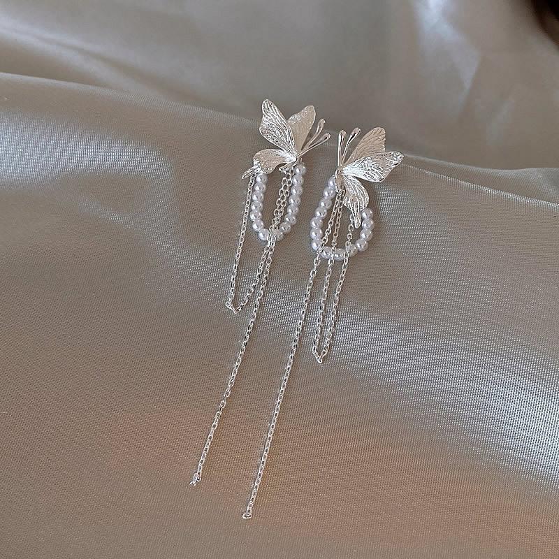 1pair New Arrival Simple Silver Color Textured Butterfly Pearl Tassel Dangle Earrings For Women Fashion Sweet Jewelry Gift
1pair New Arrival Simple Silver Color Textured Butterfly Pearl Tassel Dangle Earrings For Women Fashion Sweet Jewelry Gift