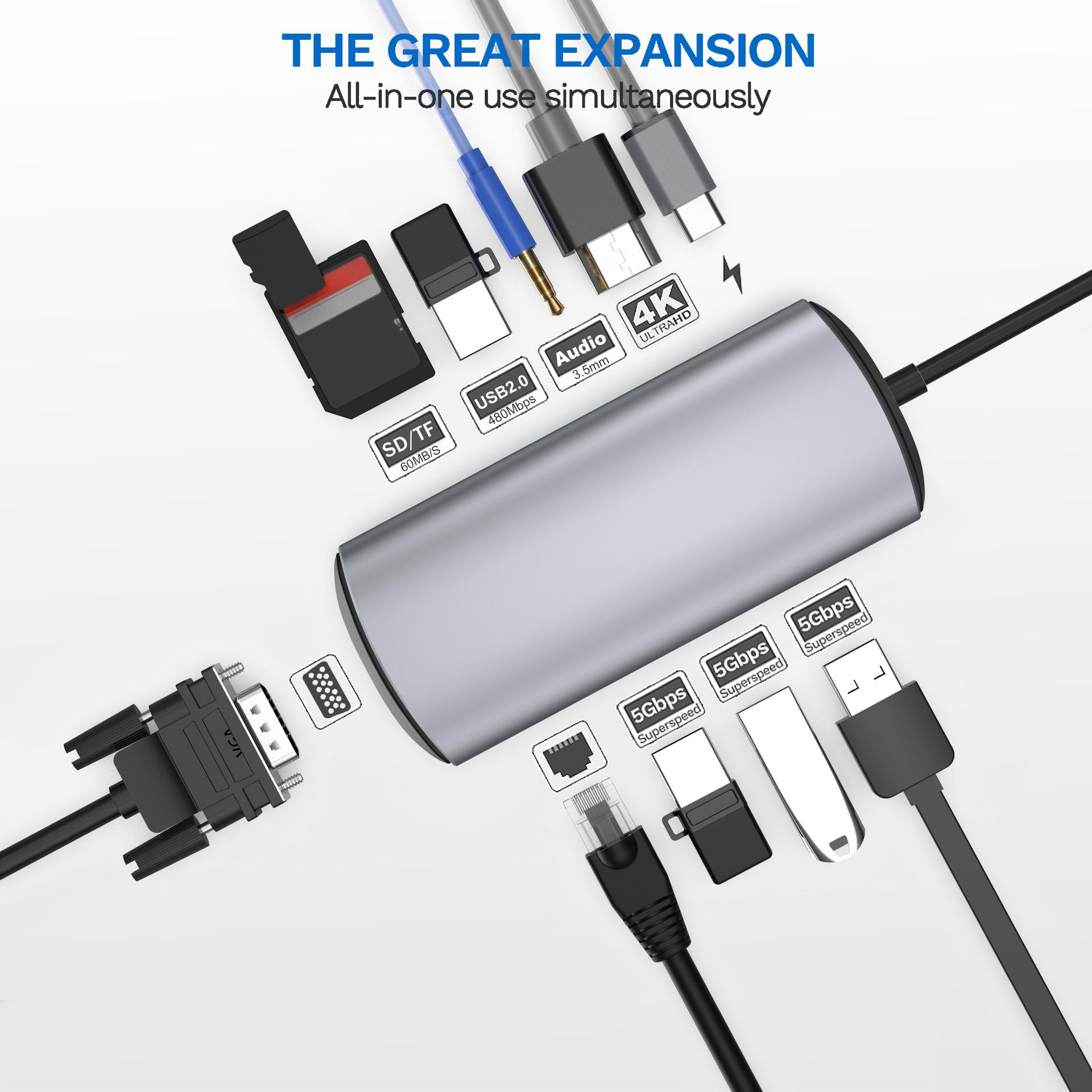 1928 11-in-1 Docking Station Type-C to USB-C+USB2.0+3xUSB3.0+SD/TF Card Slot+3.5mm+4K HD+VGA+RJ45 USB Hub Adapter As Shown A
1928 11-in-1 Docking Station Type-C to USB-C+USB2.0+3xUSB3.0+SD/TF Card Slot+3.5mm+4K HD+VGA+RJ45 USB Hub Adapter As Shown A