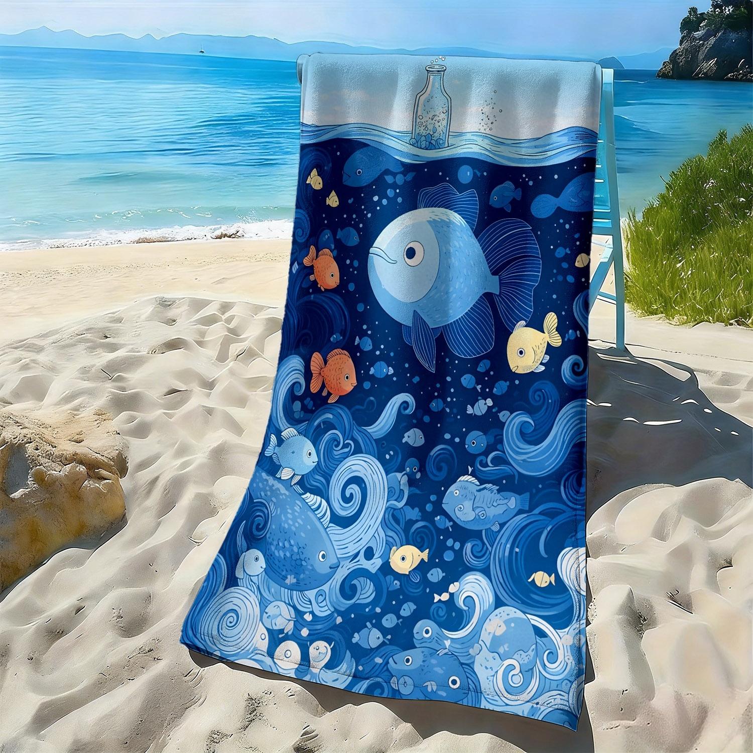 Blue waves and colorful fish patterns polyester microfiber beach towel is highly absorbent, suitable swimming and beach outings W30*H60(CM)
Blue waves and colorful fish patterns polyester microfiber beach towel is highly absorbent, suitable swimming and beach outings W30*H60(CM)