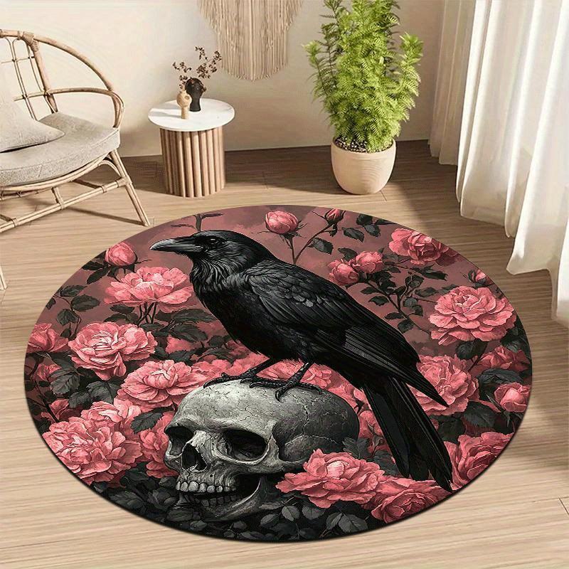 Gothic Round Rug with Raven and Skull, Non-Slip Machine Washable Pink Rose Mat for Halloween Home Decor, Dorm Room Floor Mat Diameter 60cm
Gothic Round Rug with Raven and Skull, Non-Slip Machine Washable Pink Rose Mat for Halloween Home Decor, Dorm Room Floor Mat Diameter 60cm