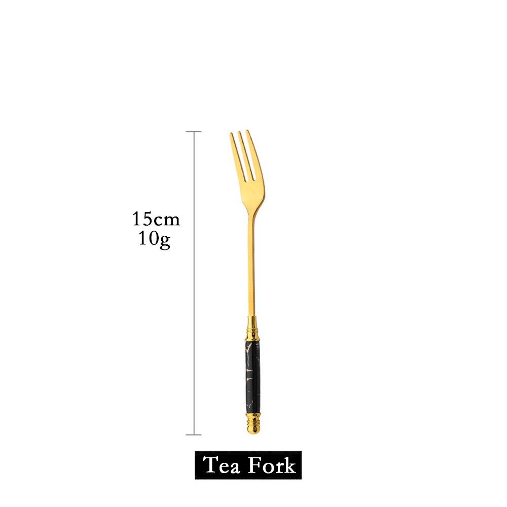 Керамический набор столовой посуды с черной ручкой, столовые приборы из нержавеющей стали, набор столовых приборов, золотая вилка для торта, кофейная ложка, нож, набор столовой посуды 1Pc Tea Fork золотой/чёрный