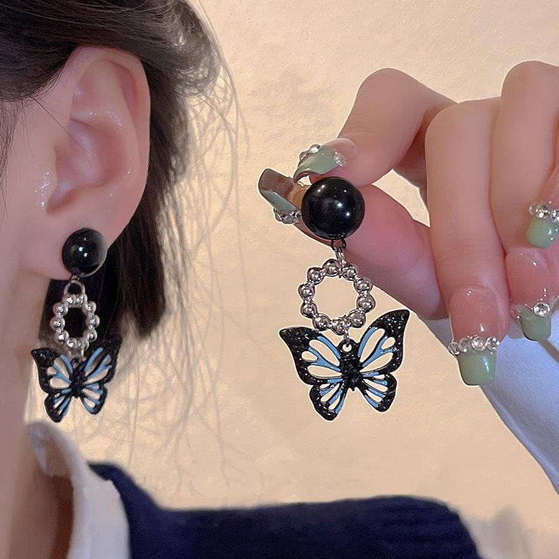 Черные выдолбленные серьги-бабочки, серьги с индивидуальным нишевым дизайном 
Черные выдолбленные серьги-бабочки, серьги с индивидуальным нишевым дизайном
