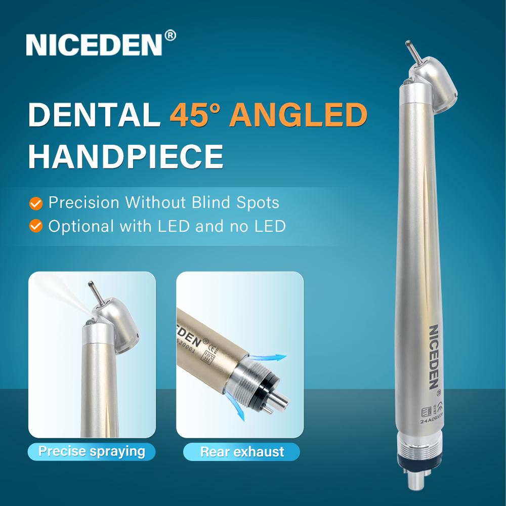 NICEDEN Rear Exhaust Dental 45° Anti Retraction Surgical LED High Speed Handpiece Air Turbine 45 Degree Handpiece Gold 4 Hole With LED
NICEDEN Rear Exhaust Dental 45° Anti Retraction Surgical LED High Speed Handpiece Air Turbine 45 Degree Handpiece Gold 4 Hole With LED