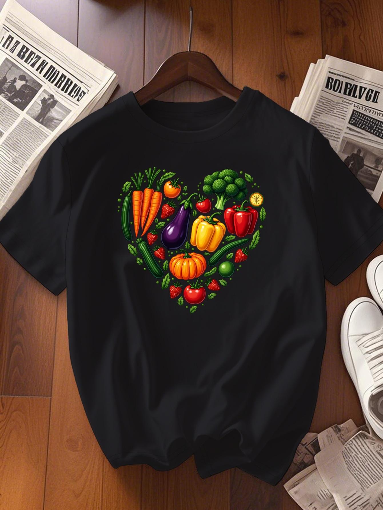 Heart Shape with Vegetables and Fruits Print T-shirt, Short Sleeve Crew Neck Casual Top for Summer & Spring, Women s Clothing 5XL різнокольоровий
Heart Shape with Vegetables and Fruits Print T-shirt, Short Sleeve Crew Neck Casual Top for Summer & Spring, Women s Clothing 5XL різнокольоровий