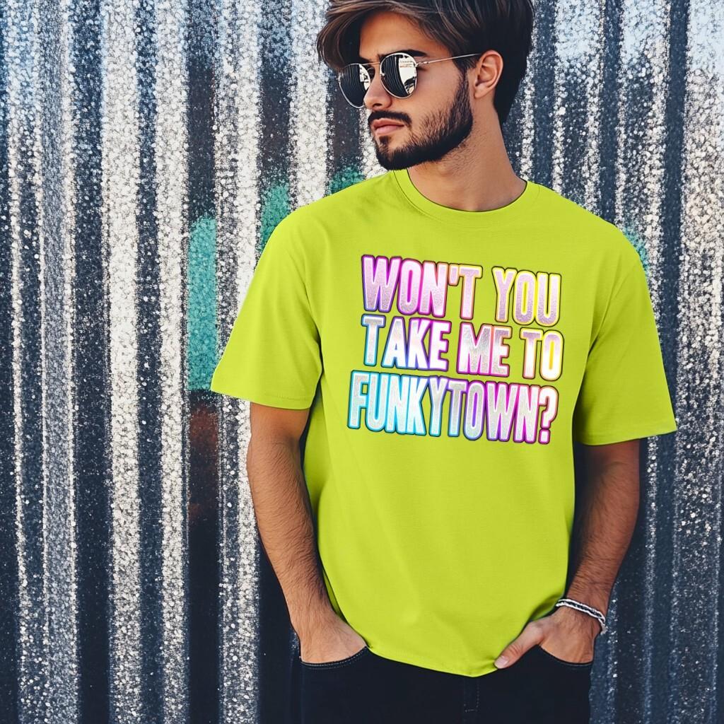 Take Me To FUNKYTOWN T-Shirt Funky Print Fancy Dress Weekend 80s Music Event 5XL різнокольоровий
Take Me To FUNKYTOWN T-Shirt Funky Print Fancy Dress Weekend 80s Music Event 5XL різнокольоровий