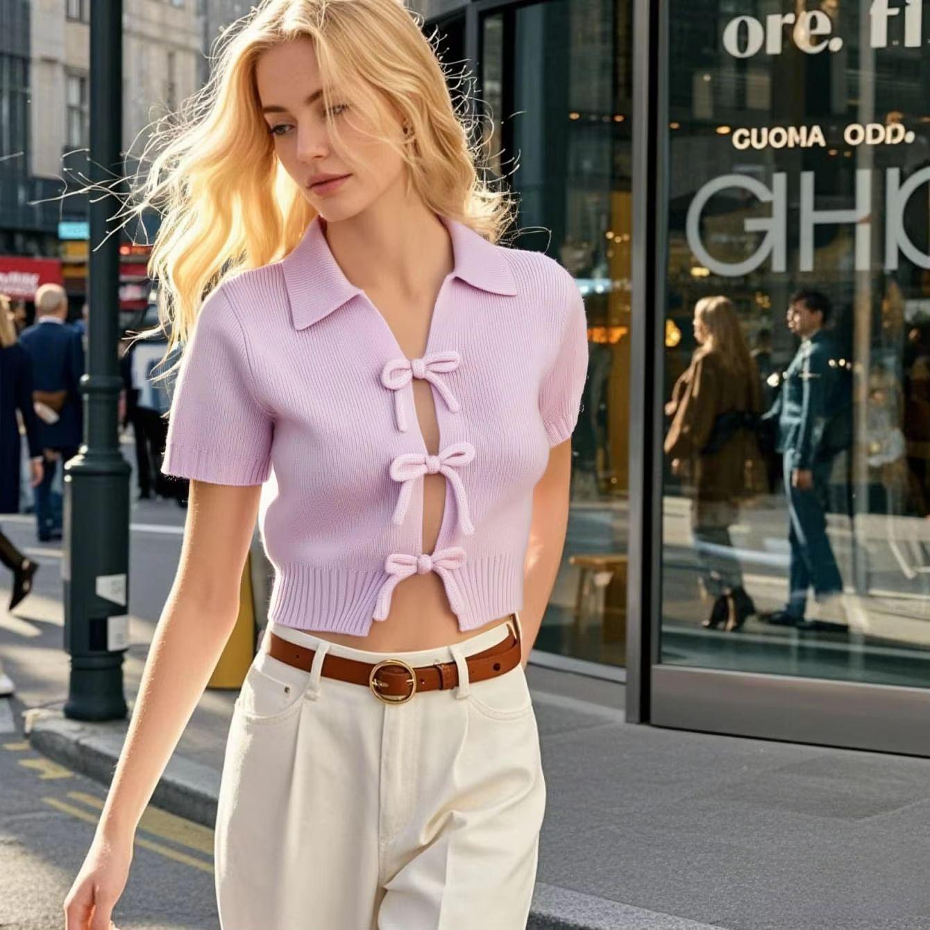 Spring/Summer 2025 Women s Slim Fit Knitted Short-Sleeve Top with Bow Brooch & Turn-Down Collar Medium
Spring/Summer 2025 Women s Slim Fit Knitted Short-Sleeve Top with Bow Brooch & Turn-Down Collar Medium