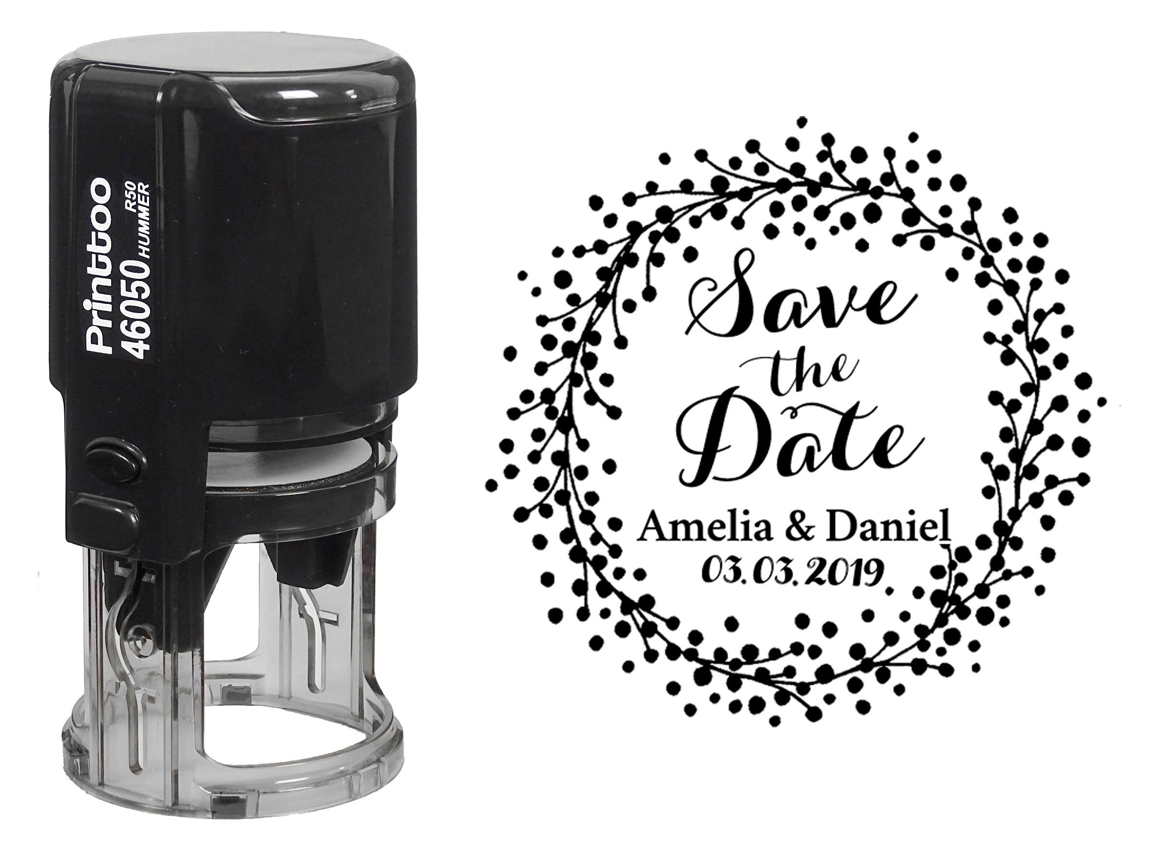 Printtoo Self Inking Round Custom Wreath Save The Date Rubber Stamp Wedding Favours Personalized 50 mm Diameter (Approx) чёрный
Printtoo Self Inking Round Custom Wreath Save The Date Rubber Stamp Wedding Favours Personalized 50 mm Diameter (Approx) чёрный