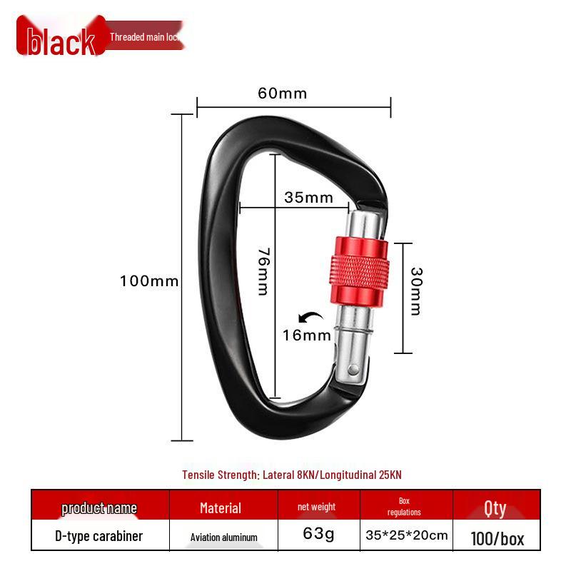 CP 7075 D-shaped Aviation Aluminum Carabiner Lock Hook 25KN UIAA Screw-gate Climbing Carabiner чорний
CP 7075 D-shaped Aviation Aluminum Carabiner Lock Hook 25KN UIAA Screw-gate Climbing Carabiner чорний