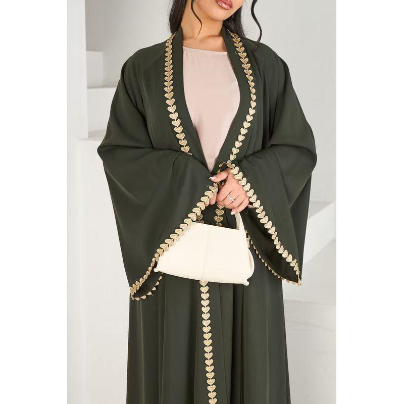 Middle East Dubai Trim Heart Robe Dress Bordered Heart Cardigan Robe Dress Army Green L
Middle East Dubai Trim Heart Robe Dress Bordered Heart Cardigan Robe Dress Army Green L