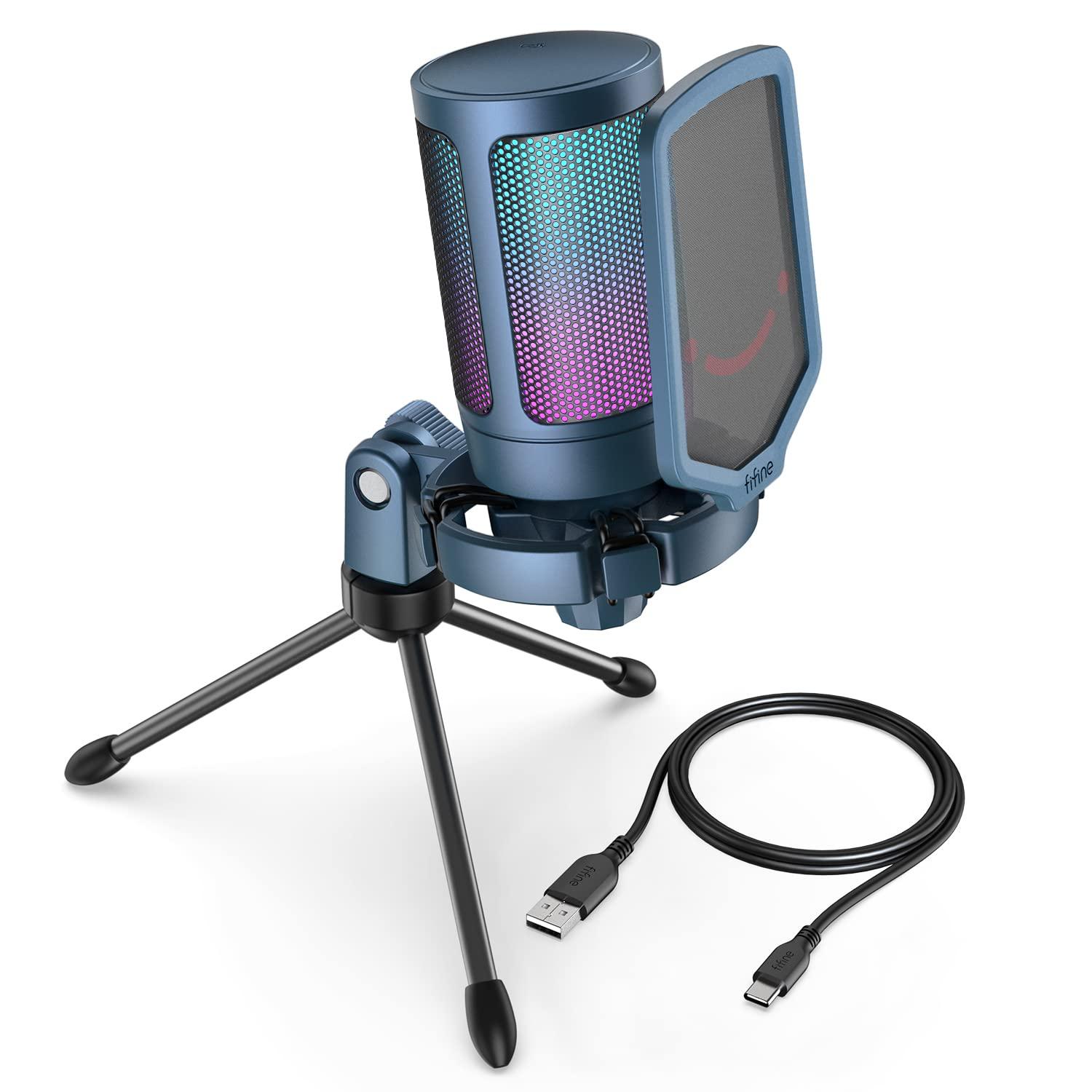 FIFINE USB Condenser Microphone RGB Lighting Cardioid Directionality Plug Play Microphone to Cable Included One Touch Mute YouTube Skype Discord Zoom синій
FIFINE USB Condenser Microphone RGB Lighting Cardioid Directionality Plug Play Microphone to Cable Included One Touch Mute YouTube Skype Discord Zoom синій