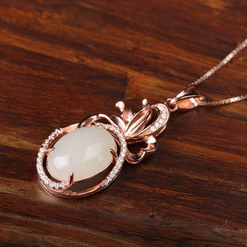 Подвеска из натурального нефрита из розового золота, подвеска из нефрита Хэтянь, серебро 925 пробы, инкрустированная белым нефритом, подвеска, женская 
Подвеска из натурального нефрита из розового золота, подвеска из нефрита Хэтянь, серебро 925 пробы, инкрустированная белым нефритом, подвеска, женская