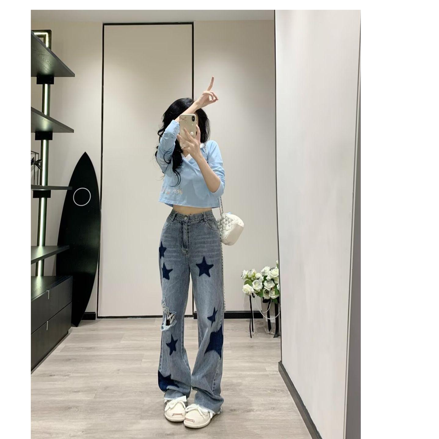 Женские летние джинсы с высокой талией, рваные, с широкими штанинами Custom синий
Женские летние джинсы с высокой талией, рваные, с широкими штанинами Custom синий