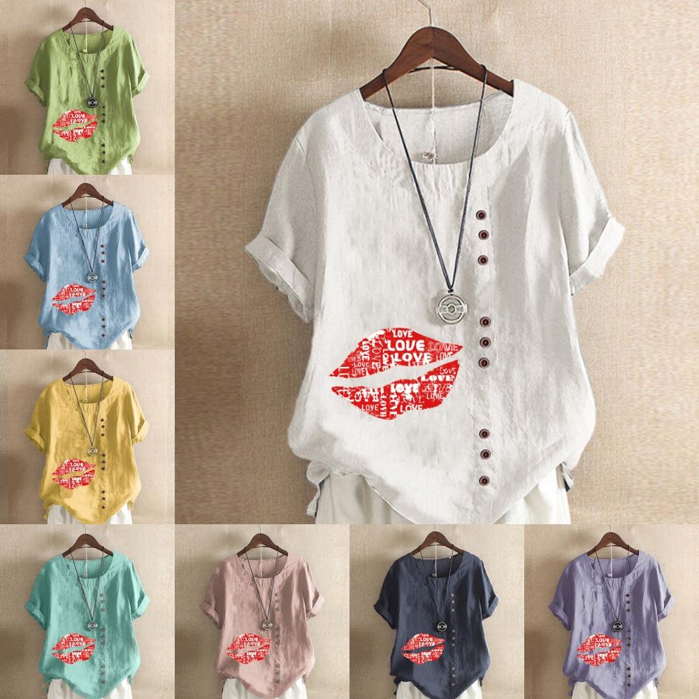 Women s Fashion Round Neck Short Sleeve T-shirt Casual Cotton Linen Graphic Shirt Leisure Loose Red Lips Prined Summer Blouse Tops Plus Size
Women s Fashion Round Neck Short Sleeve T-shirt Casual Cotton Linen Graphic Shirt Leisure Loose Red Lips Prined Summer Blouse Tops Plus Size