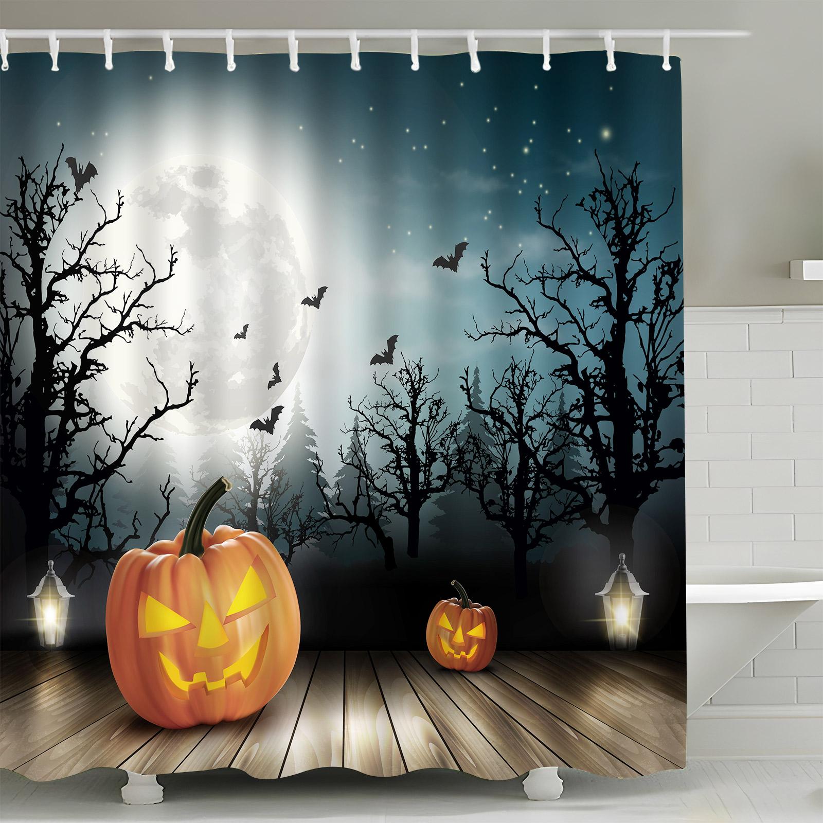 Halloween Shower Curtains Horror Night Gothic Forest Castle Ghost Houses Pumpkin Lantern Bats Moons Bathroom Decor with Hooks 35x70inch-90x180cm
Halloween Shower Curtains Horror Night Gothic Forest Castle Ghost Houses Pumpkin Lantern Bats Moons Bathroom Decor with Hooks 35x70inch-90x180cm
