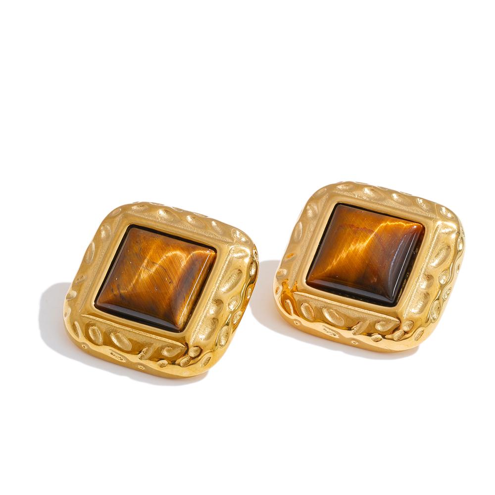 Yhpup Stainless Steel Tiger Natural Stone Square Stud Earrings Prevent Allergy 18K Golden PVD Plated Vintage Popular Jewelry
Yhpup Stainless Steel Tiger Natural Stone Square Stud Earrings Prevent Allergy 18K Golden PVD Plated Vintage Popular Jewelry