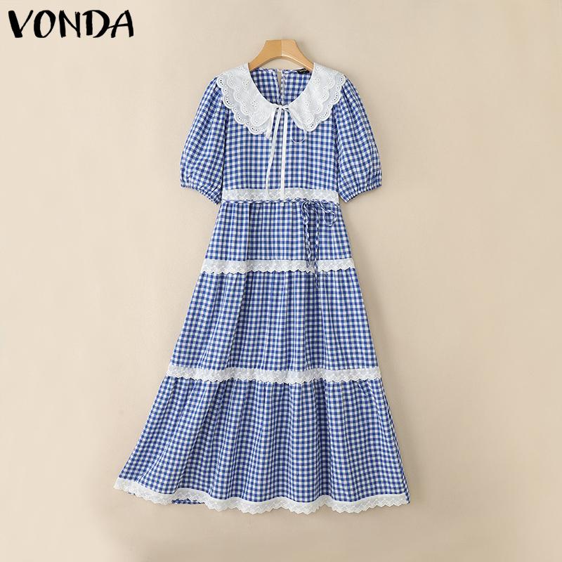 VONDA Women Crochet Lapel Neck Plaid Print Casual Maxi Pleated Dress 5XL синий
VONDA Women Crochet Lapel Neck Plaid Print Casual Maxi Pleated Dress 5XL синий