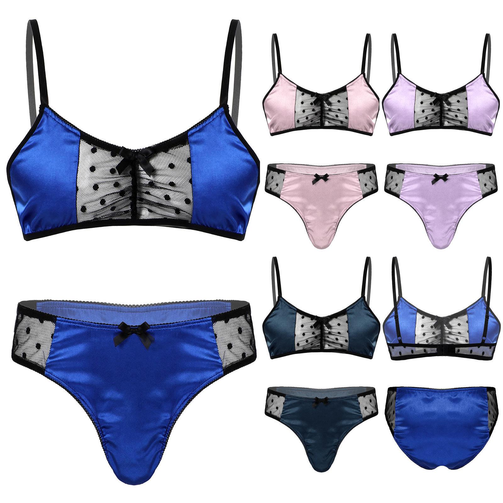 Mens Feminine Style Nightwear Satin Bra Brief Set Sheer Mesh Patchwork Adjustable Spaghetti Strap Lingerie Sleepwear M
Mens Feminine Style Nightwear Satin Bra Brief Set Sheer Mesh Patchwork Adjustable Spaghetti Strap Lingerie Sleepwear M