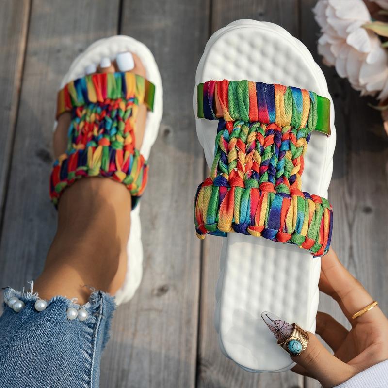 Summer new European and American thick-soled women s cool slippers colored knitted wool muffin one-word slippers 44
Summer new European and American thick-soled women s cool slippers colored knitted wool muffin one-word slippers 44