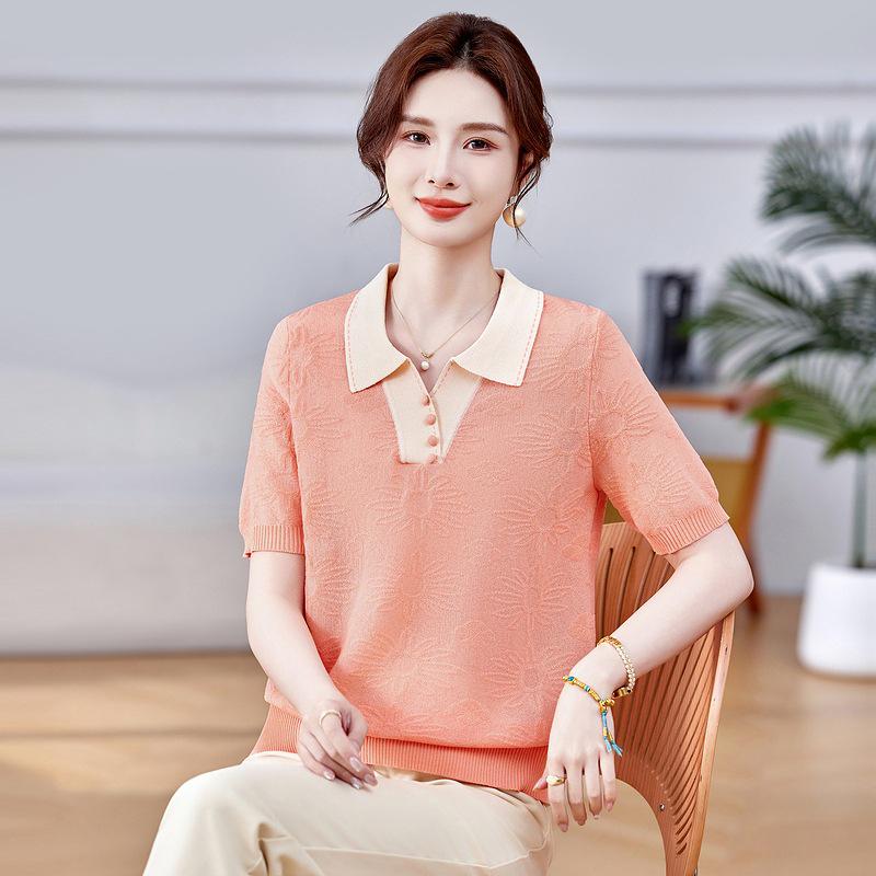 Stylish Color Block Lapel Short Sleeve Knitwear for Moms - Summer 2026 Loose-Fit Ice Silk T-Shirt 4XL (Recommended 67.5-75kg) помаранчевий
Stylish Color Block Lapel Short Sleeve Knitwear for Moms - Summer 2026 Loose-Fit Ice Silk T-Shirt 4XL (Recommended 67.5-75kg) помаранчевий