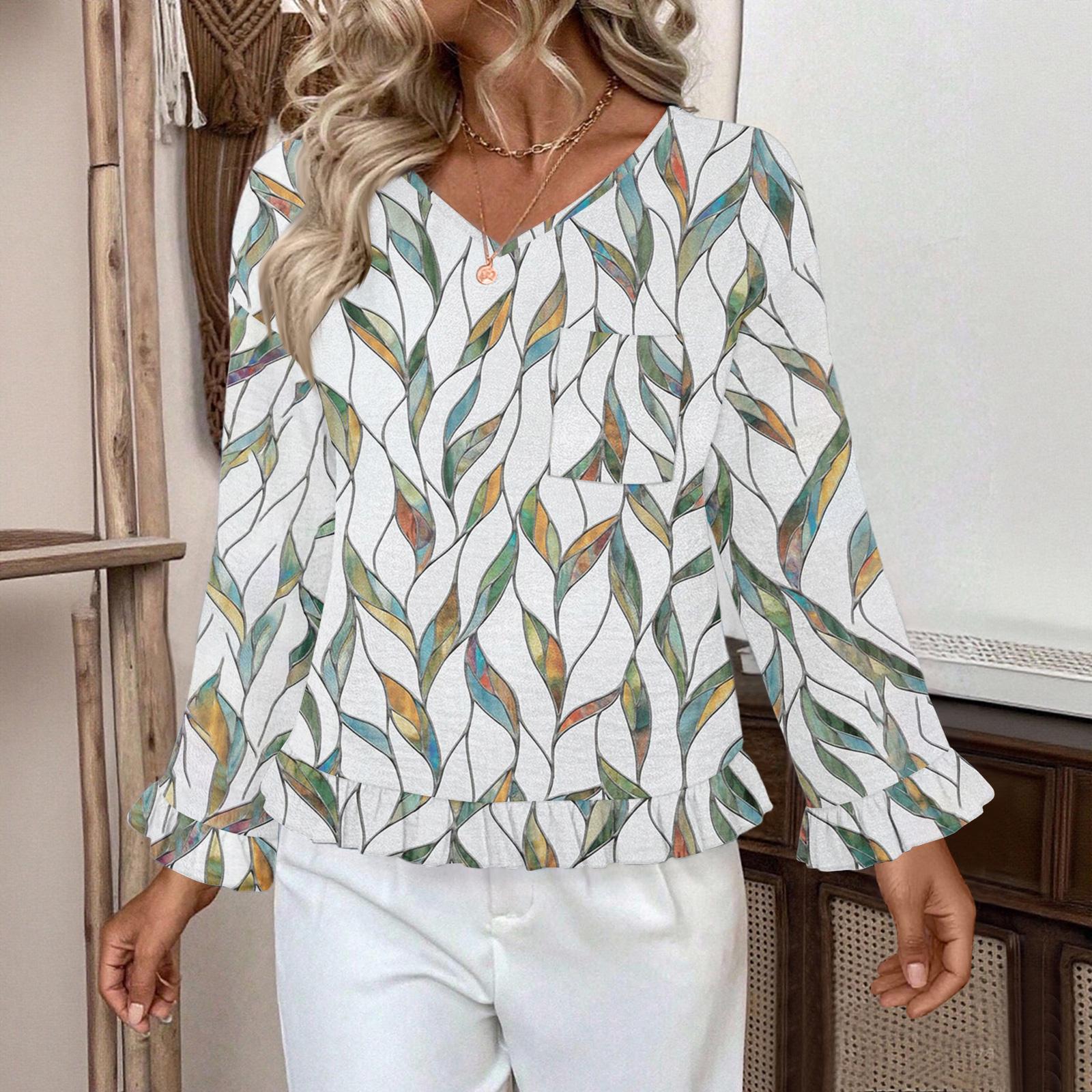 Женский повседневный модный топ с оборками, V-образным вырезом, принтом и длинными рукавами S белый
Женский повседневный модный топ с оборками, V-образным вырезом, принтом и длинными рукавами S белый