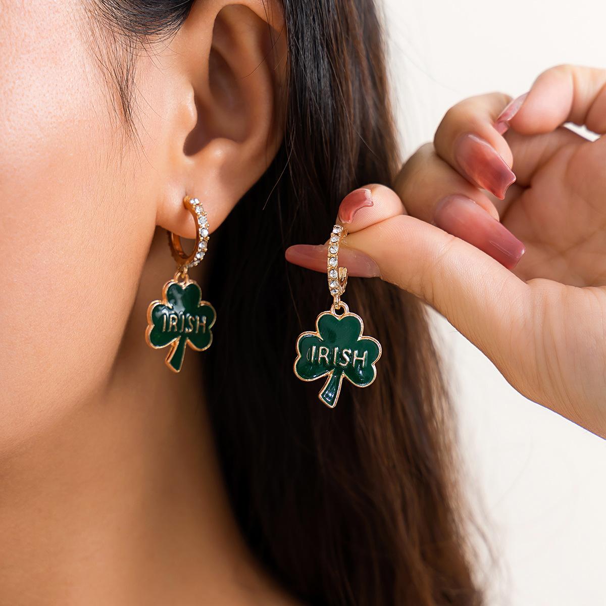 Green Beer Festival Clover Letter Stud Earrings, Personality Niche Micro-set Rhinestones EARRINGS Women
Green Beer Festival Clover Letter Stud Earrings, Personality Niche Micro-set Rhinestones EARRINGS Women