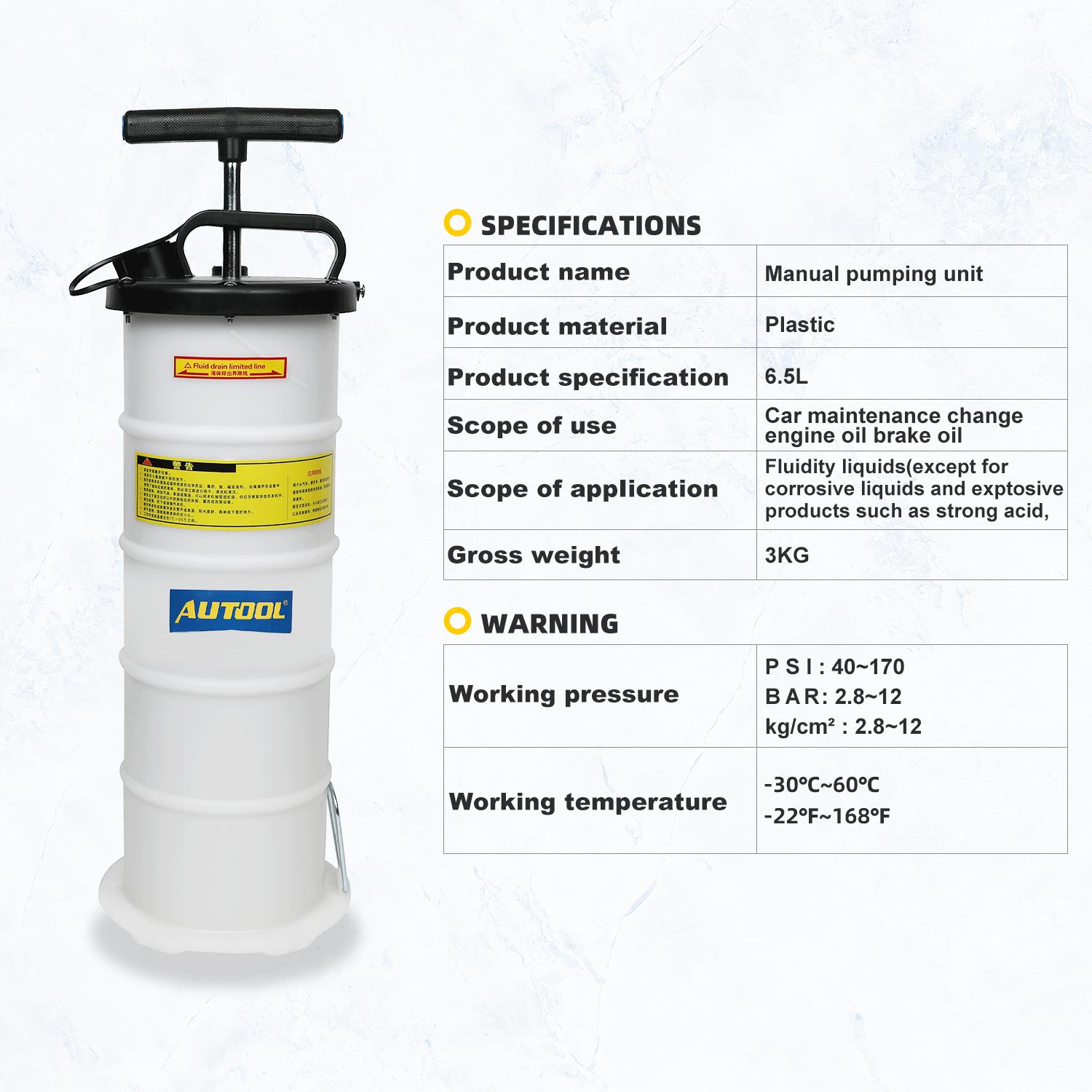 AUTOOL 6.5L Pneumatic and Manual Brake Bleeder Pumping Fluid Pump Kit Oil Change Purge Tank Tubes Repair Tools & Pressure Gauge Manual Pumping
AUTOOL 6.5L Pneumatic and Manual Brake Bleeder Pumping Fluid Pump Kit Oil Change Purge Tank Tubes Repair Tools & Pressure Gauge Manual Pumping