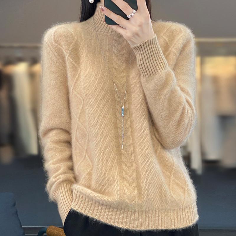 Новый осенне-зимний кардиган с полувысоким воротником для женщин, утолщенный свитер с узором «витая коса», свободный ленивый базовый кардиган XXL
Новый осенне-зимний кардиган с полувысоким воротником для женщин, утолщенный свитер с узором «витая коса», свободный ленивый базовый кардиган XXL